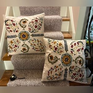 Pottery Barn Embroidered Floral Pattern Pillows